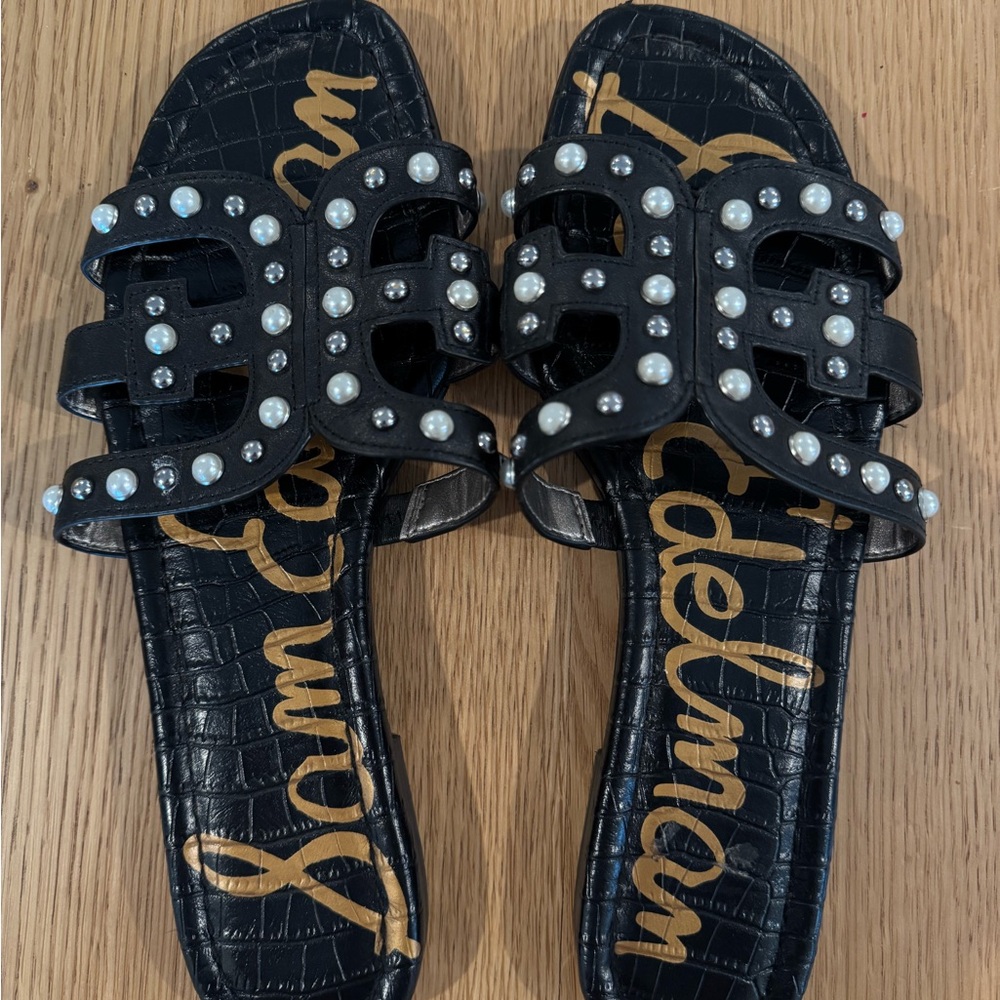 Sam Edelman Black Sandals with Pearl Accents